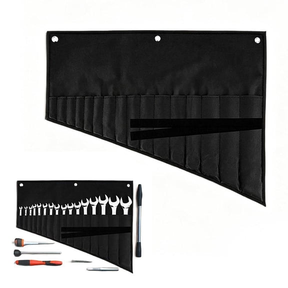 OADUKQ Car Tool Roll Organizer, 16-Pocket Wrench Roll Bag, Garage Storage and Car Trunk, Nan, Black, 23.6 X 18.1 in