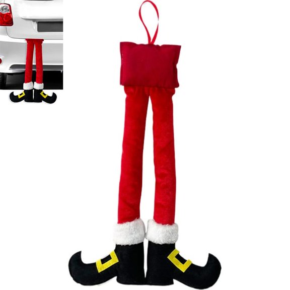 OADUKQ Christmas Hanging Elf Leg Decoration, Velvet and Non-Woven Fabric, Small Red Santa Legs, 1 Piece