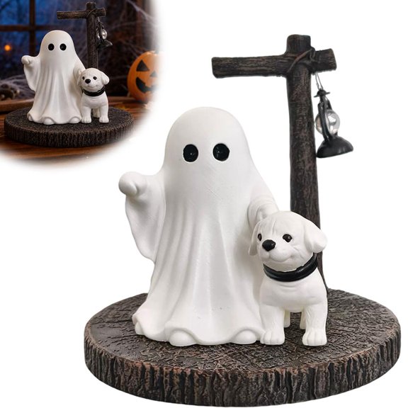 OADUKQ Cozy Ghost Story Lantern Resin Figurine, Resin, Ghost Walking a Dog