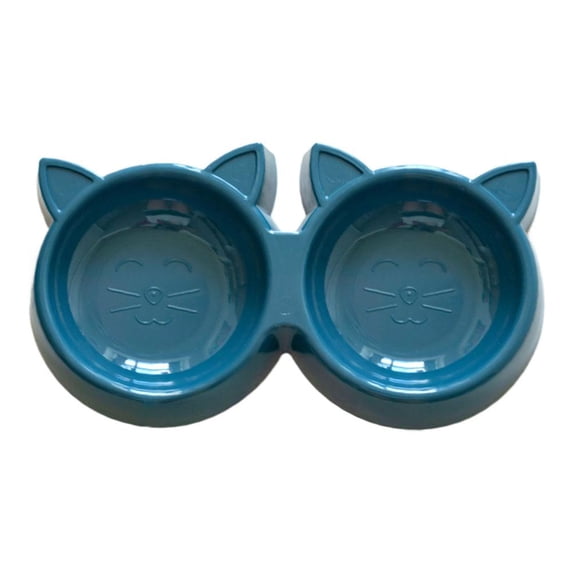 OADUKQ Cat Bowl, Double Bowl Cat Feeder with Cat Ear Design, Cats and Small Dogs in Apartments, Dark Blue, 11.22 X 5.71 X 1.18 in