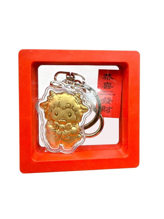 Gold Alloy Keychain, Lamb Pendant Keychain with Red Gift, Spring Festival Gifts and Daily Key Organization, 1.38 X 1.77 in