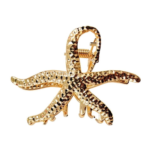 OADUKQ Hair Claw, Alloy Starfish Hair Clip, Women's Messy Bun Updo Hairstyles Starfish Ocean, Gold, 4.33 X 2.76 in