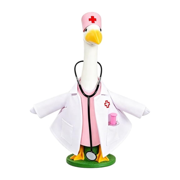 OADUKQ Nurse Week Porch Goose Outfit, 4-Piece Costume Set with Hat Stethoscope, Lawn Goose Statue Garden Decor, Pink, 23 in