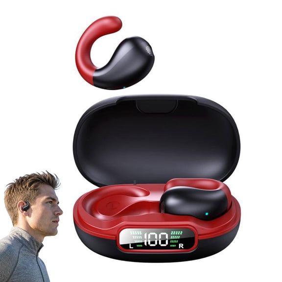 OADUKQ Open Ear Bluetooth Headphones, Abs+pc Memory Titanium Alloy Wire 1.93 Wireless, Sports Running and Daily Use, Black-Red