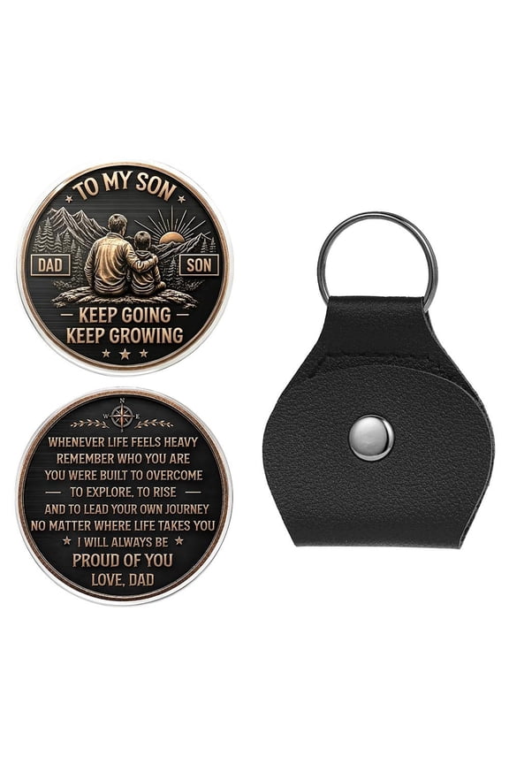 Personalized Gift for Son, Stainless Steel Commemorative Coin Keychain, Birthday Graduation Father's Day or Daily, Black