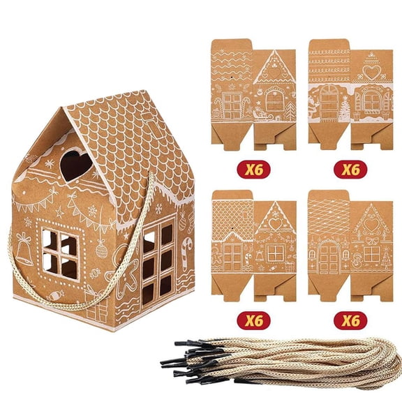 OADUKQ Set of 24 *Gingerbread House Packaging Boxes, Holiday Home Decorative Design, for Christmas Tree Holiday Home Use