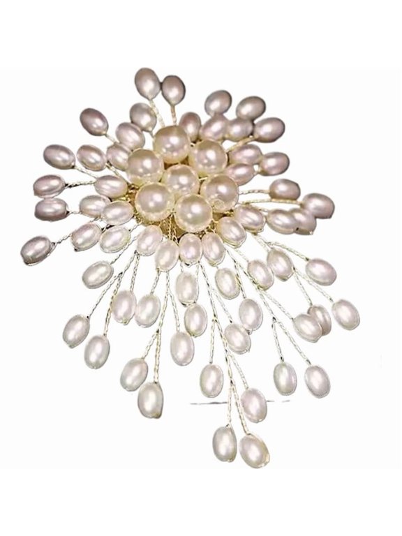 Snowflake Brooch, Hand-wired Beaded Cluster Brooch, Wedding Evening Gala and Professional, White, Nan, 3.03 in