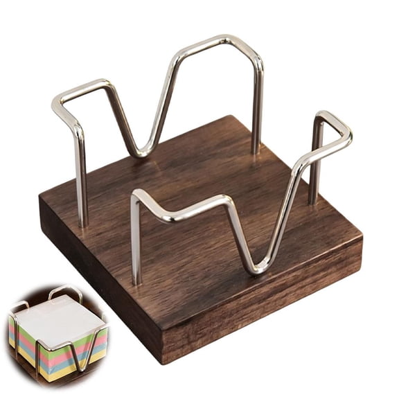 OADUKQ Sticky Note Holder, Black Walnut and Metal Desktop, Office Desk Organization and Home Study Use, 3.74 X 3.74 X 2.95 in