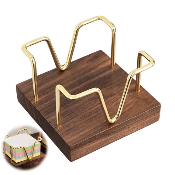 OADUKQ Sticky Note Holder, Black Walnut and Metal Memo Pad Dispenser, Desk Organization and Office Use, 3.74 X 3.74 X 2.95 in