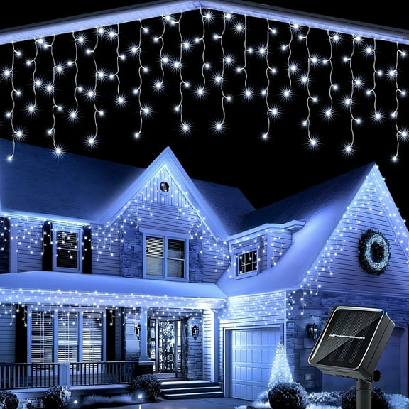 AVOXEZOR 25FT Christmas Light 96LED, Solar Icicle Lights for Outside, Curtain Icicle Lights, Christmas String Lights for House Yard Garden Xmas Decor, White