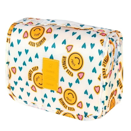 AVOXEZOR Portable Travel Toiletry Bag Travel Home Organizer Carry Cosmetic Makeup Bag, Wash Organizer Storage Handbag Pouch Bag, Yellow Smiley