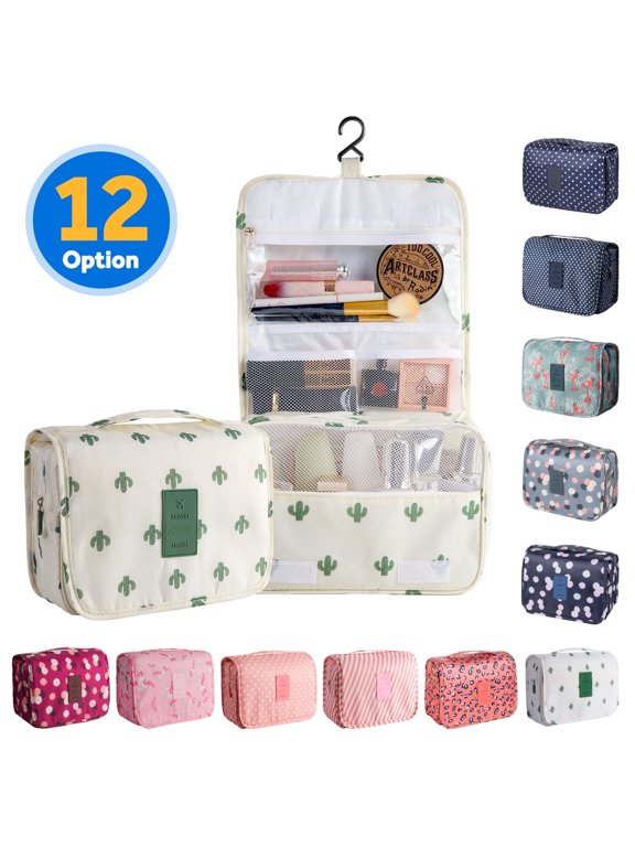 Portable Travel Toiletry Bag Travel Home Organizer Carry Cosmetic Makeup Bag, Wash Organizer Storage Handbag Pouch Bag, Beige Cactus