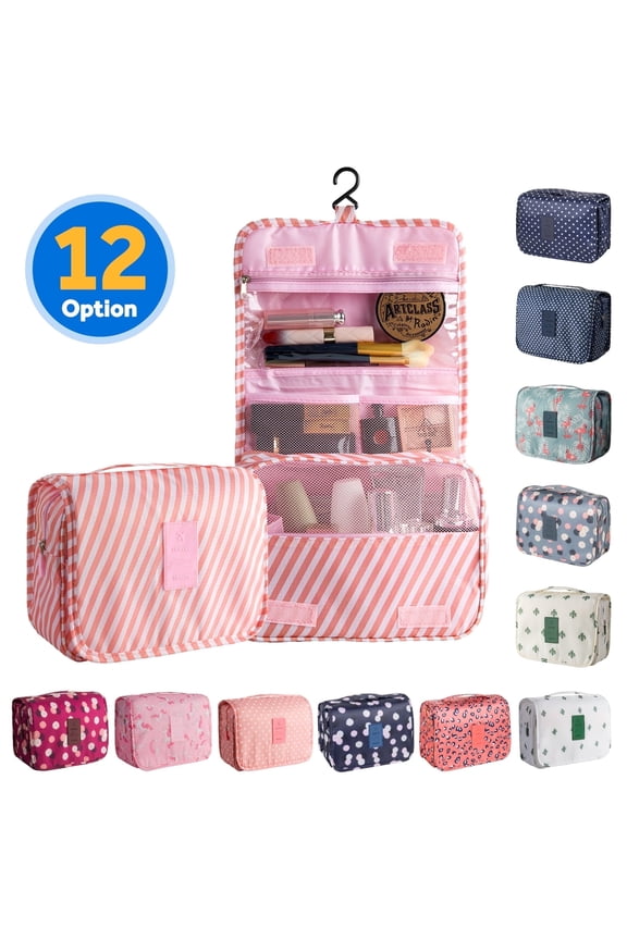 Portable Travel Toiletry Bag Travel Home Organizer Carry Cosmetic Makeup Bag, Wash Organizer Storage Handbag Pouch Bag, Pink Stripe