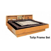OAK HARDSIDE WATERBED WITH TULIP HEADBOARD,SEMI WAVELESS MATTRESS,AND WATERBED STARTER KIT