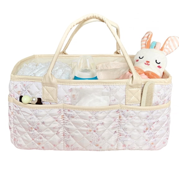 OAKART Diaper Caddy Organizer for Change Table, Waterproof Tote Diaper Bag, Baby Shower Gift Newborn Registry, Floral