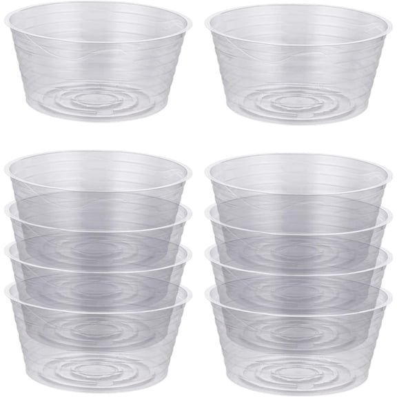OAKBAY 10 Pieces of 10 Inch Clear Thin Deep Plastic Plant Saucer Drip Tray for Pots (10'')