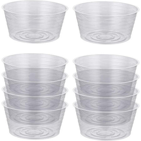 OAKBAY 10 Pieces of 4 Inch Clear Thin Deep Plastic Plant Saucer Drip Tray for Pots (4'')