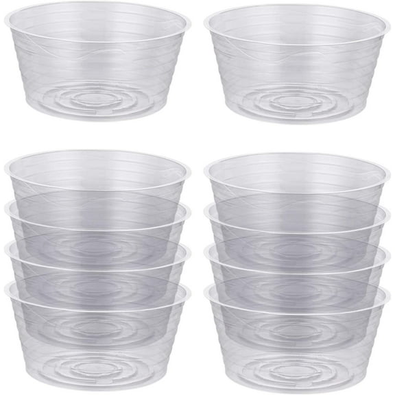 OAKBAY 10 Pieces of 4 Inch Clear Thin Deep Plastic Plant Saucer Drip Tray for Pots (4'')