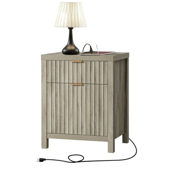 OAKHAM 2 Drawer Farmhouse Nightstand with Charging Station and USB/Type-C Ports