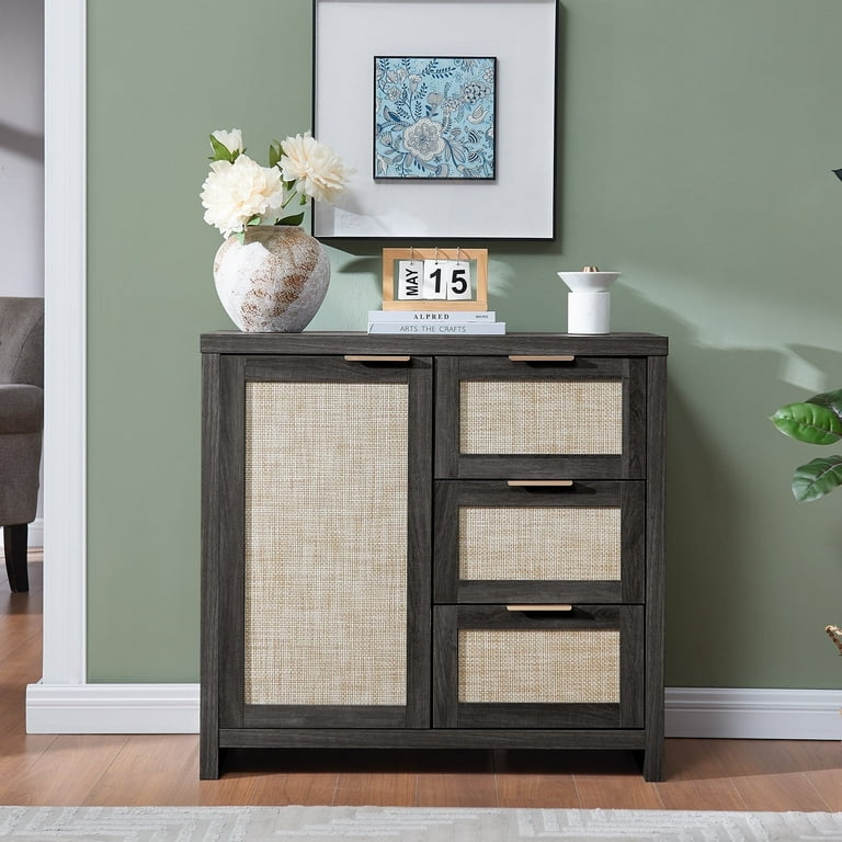 OAKHAM 3 Drawers Storage Cabinet for Hallway Entryway and Living Room Midnight Oak