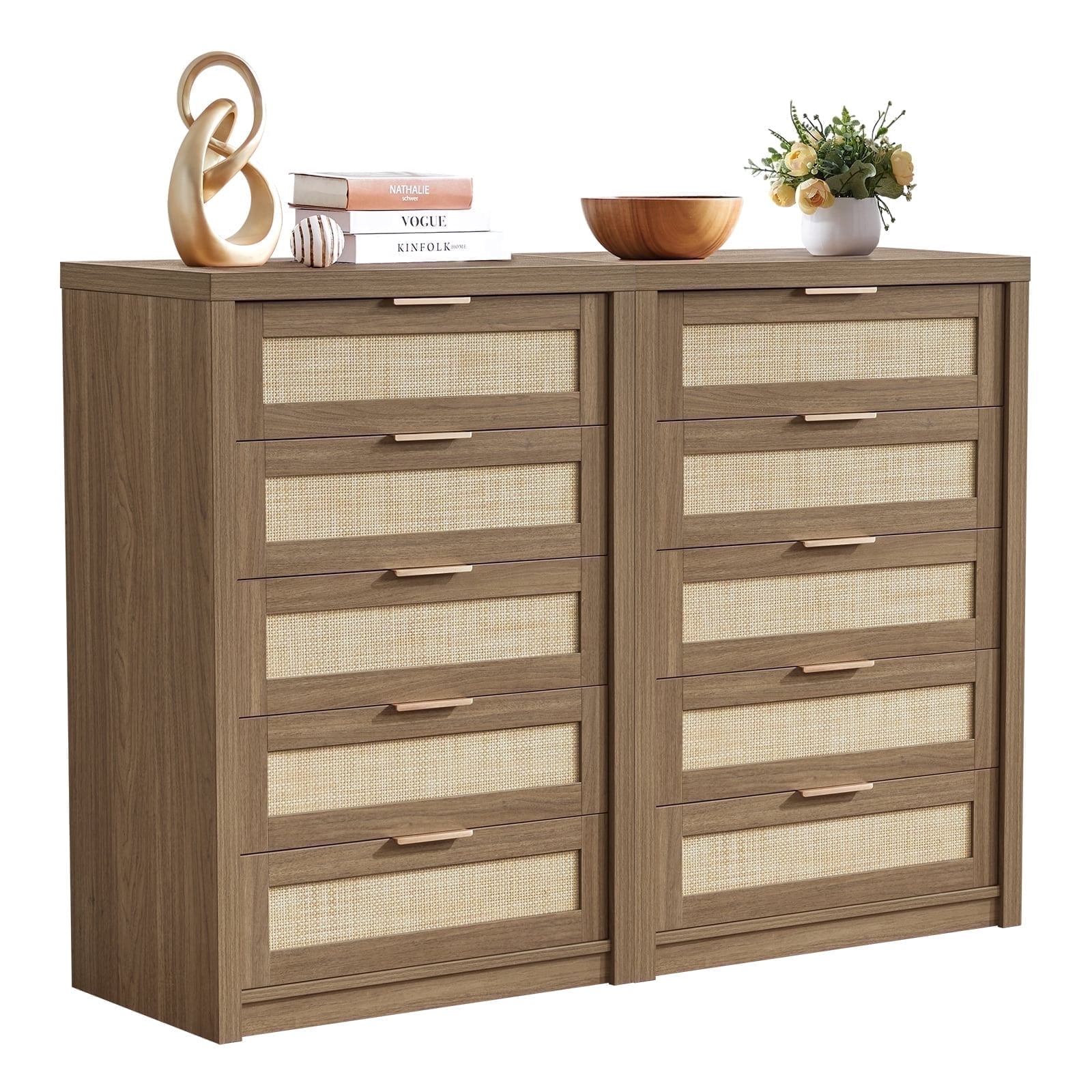 OAKHAM 5 Drawer Dresser, Rattan Wide Chest of Drawers for Bedroom ...