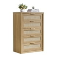 thumbnail image 1 of OAKHAM 5 Drawer Dresser, Rattan Wide Chest of Drawers for Bedroom Living Room, Weathered Oak, 1 of 8