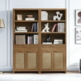thumbnail image 1 of OAKHAM 5 Shelf Bookcase Set of 2 , 73" Tall Rattan Bookshelf with Doors Cabinet and Drawer, Special Walnut, 1 of 11
