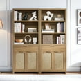 thumbnail image 1 of OAKHAM 5 Shelf Bookcase Set of 2 , 73" Tall Rattan Bookshelf with Doors Cabinet and Drawer, Weathered Oak, 1 of 7