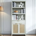 thumbnail image 1 of OAKHAM 5 Shelf Bookcase with Doors, 73" Tall Rattan Bookshelf with Cabinet and Drawer, Pale Oak, 1 of 11