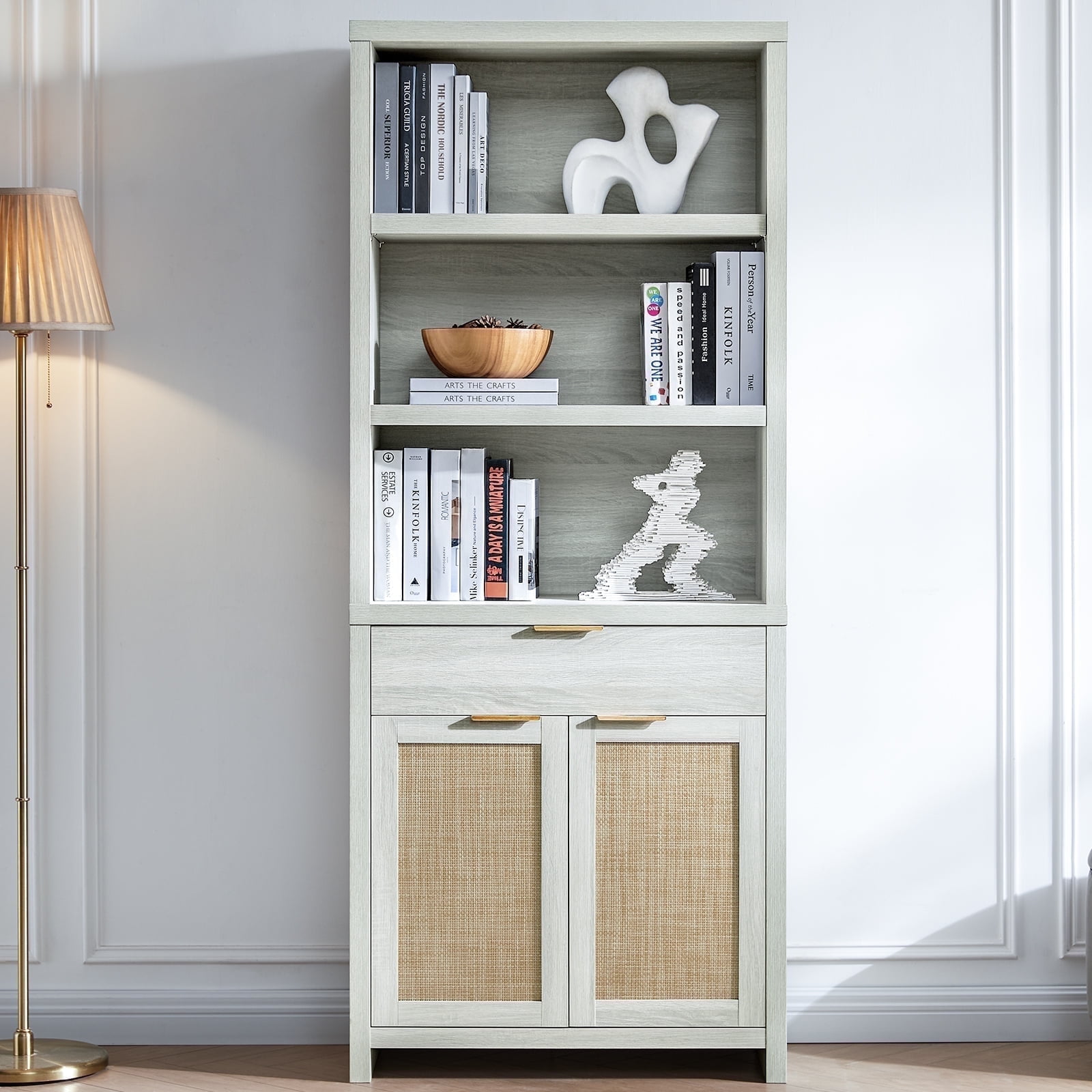 Bookcase Drawers Rattan OAKHAM 5 Shelf Bookcase with Doors, 73