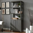 thumbnail image 1 of OAKHAM 5 Shelf Bookshelf with Doors, 71" Tall Bookcase with Storage Cabinet, Midnight Oak, 1 of 8