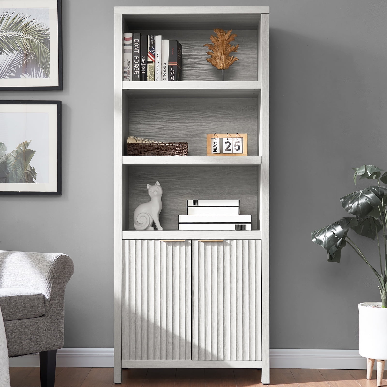 OAKHAM 5 Shelf Bookcase with Doors Tall Wooden Bookshelves for