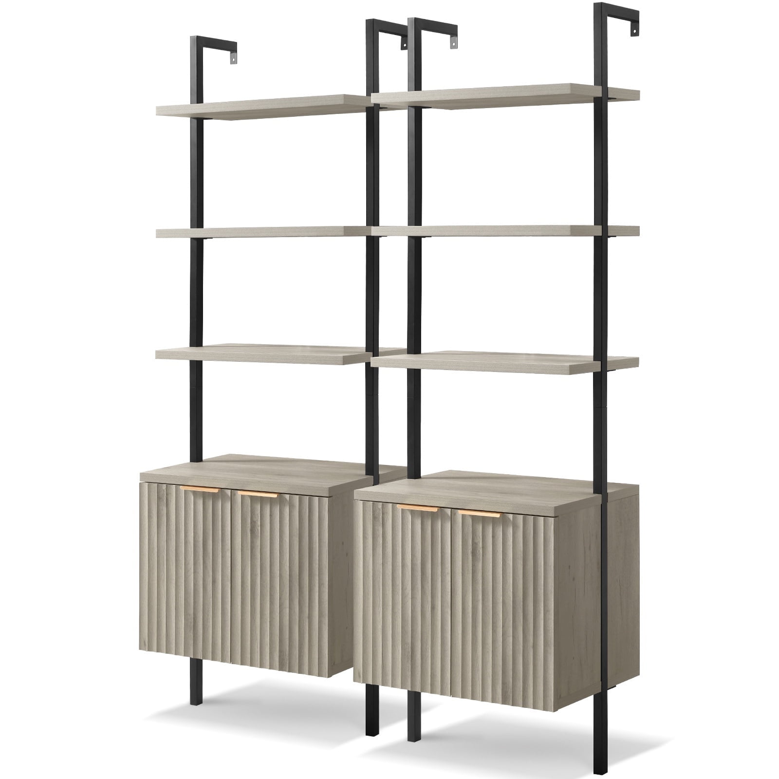 Sunwashed Ash Oak Adjustable Ladder Shelf with Fluted Doors