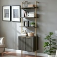 thumbnail image 1 of OAKHAM 5 Tier Ladder Bookshelf with Fluted Cabinet, Wall Mounted Bookcases with Open Display Shelf, Midnight Oak, 1 of 9