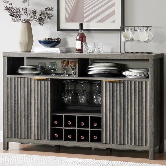 OAKHAM Bar Cabinet with Wine Rack, Wine Bar Buffet Cabinet with Storage, Liquor Bar Buffet Sideboard, Midnight Oak