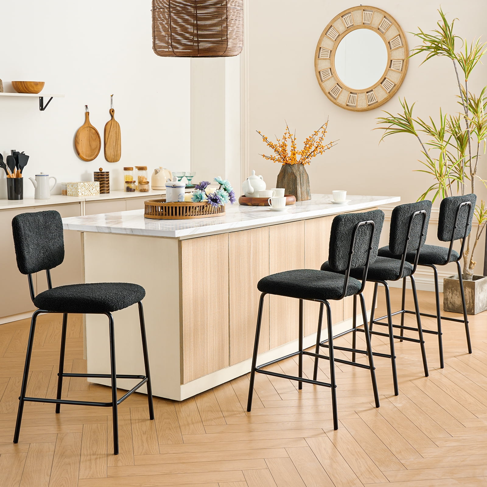 OAKHAM Bar Stools Set of 4 Boucle Barstools Island Chairs Modern