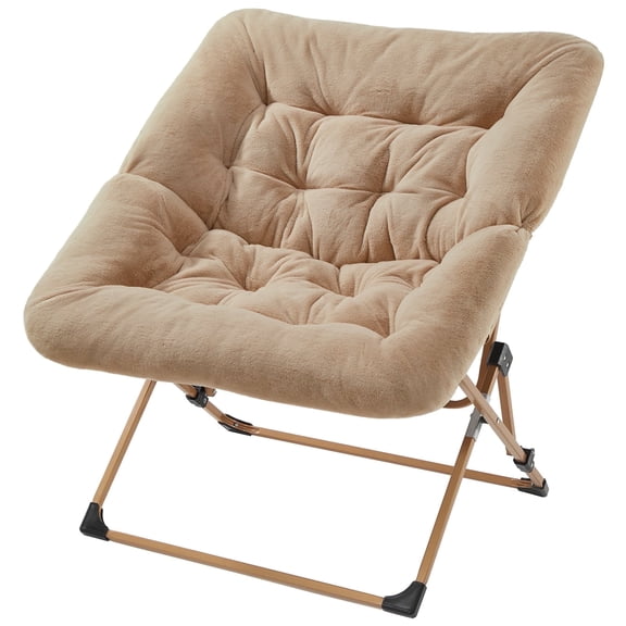 OAKHAM Comfy Saucer Chair, Folding Faux Fur Lounge Chair for Bedroom and Living Room, Flexible Seating for Adults, X-Large, Begie