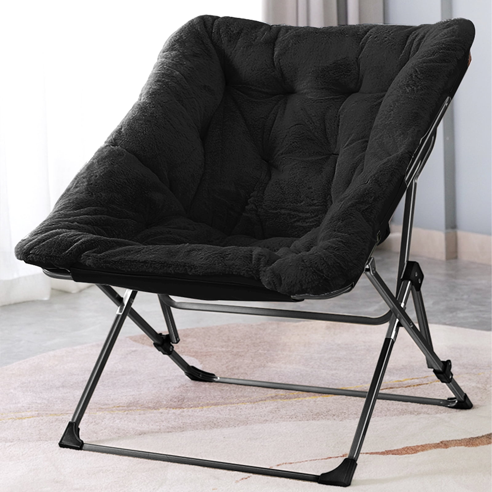 OAKHAM Comfy Saucer Chair, Folding Faux Fur Lounge Chair for Bedroom and Living Room, Flexible Seating for Kids Teens Adults, X-Large, Black - image 1 of 7