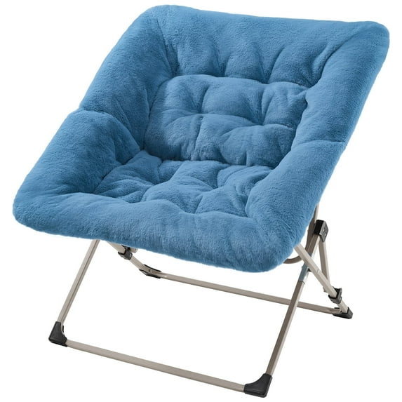 OAKHAM Comfy Saucer Chair, Folding Faux Fur Lounge Chair for Bedroom and Living Room, Flexible Seating for Adults, X-Large, Blue