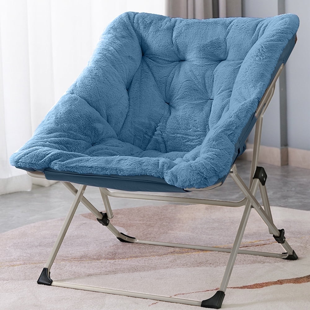 OAKHAM Comfy Saucer Chair, Folding Faux Fur Lounge Chair for Bedroom and Living Room, Flexible Seating for Kids Teens Adults, X-Large, Blue - image 1 of 7