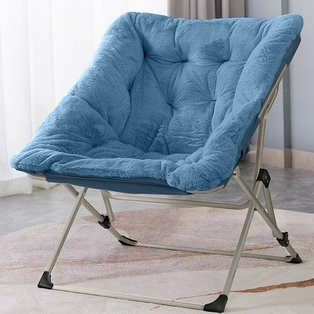 OAKHAM Comfy Saucer Chair, Folding Faux Fur Lounge Chair for Bedroom and Living Room, Flexible Seating for Kids Teens Adults, X-Large, Blue