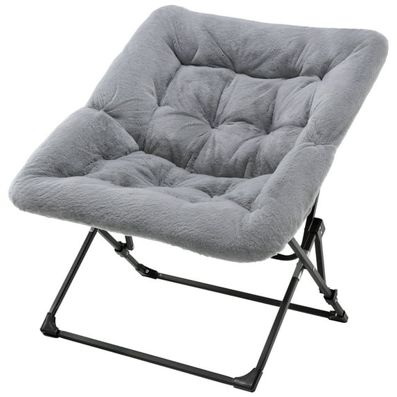 OAKHAM Comfy Saucer Chair, Folding Faux Fur Lounge Chair for Bedroom and Living Room, Flexible Seating for Adults, X-Large, Grey