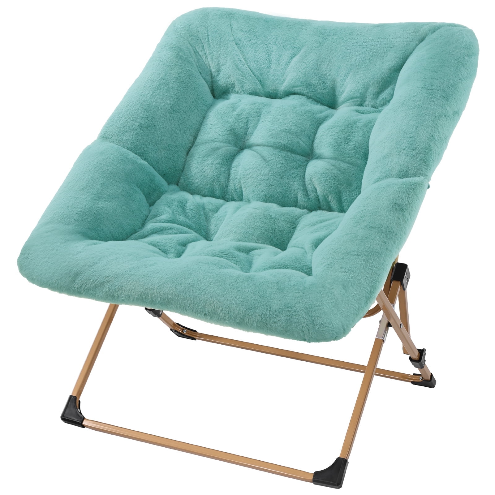 OAKHAM Comfy Saucer Chair Folding Faux Fur Lounge Chair for Bedroom and Living Room Flexible Seating for Kids Teens Adults X Large Mint