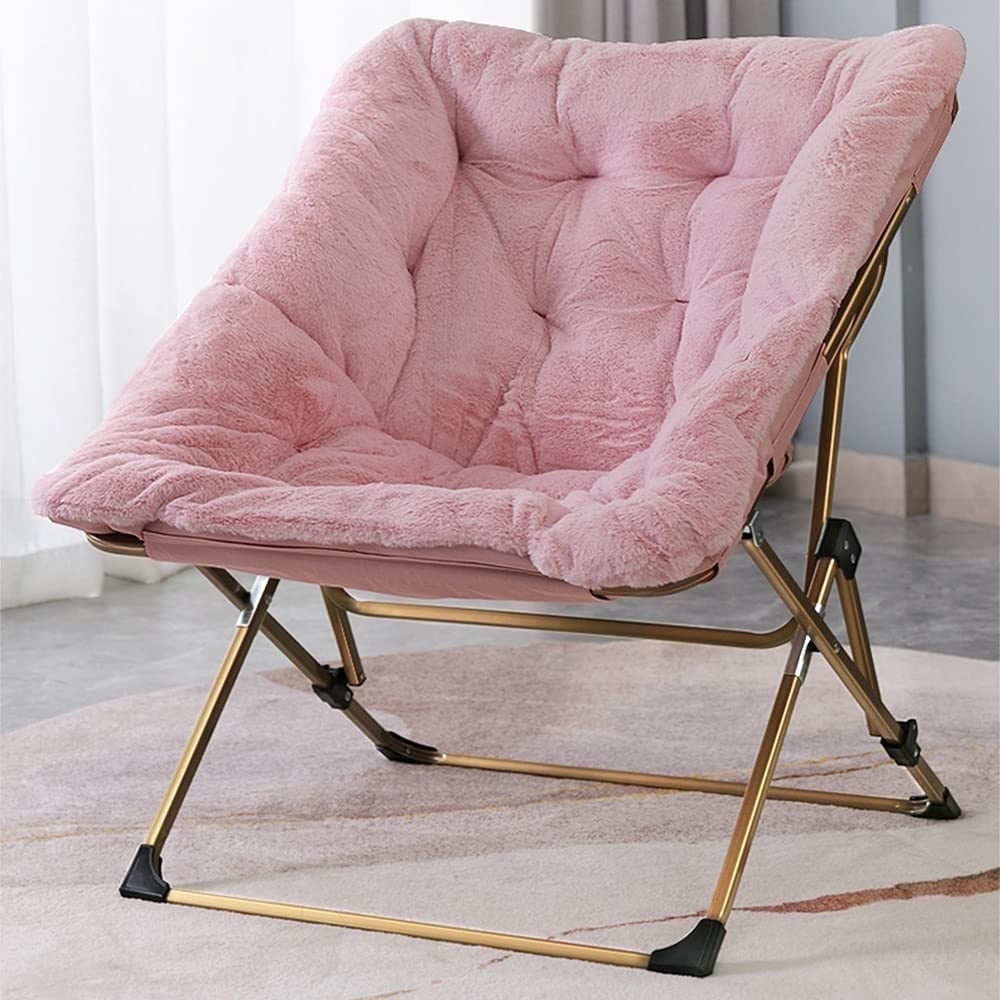 OAKHAM Comfy Saucer Chair Folding Faux Fur Lounge Chair for Bedroom and Living Room Flexible Seating for Kids Teens Adults X Large Pink