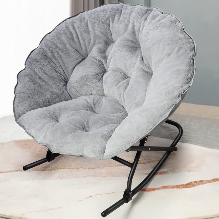 SI ambient lounge グレー ファー 円形クッション OAKHAM Comfy Saucer Chair, Folding Faux Fur Lounge Chair for