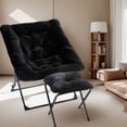 thumbnail image 1 of OAKHAM Comfy Saucer Chair with Ottoman, Folding Faux Fur Lounge Chair with Footrest Stool for Bedroom and Living Room, Flexible Seating for  Adults, X-Large, Black, 1 of 8