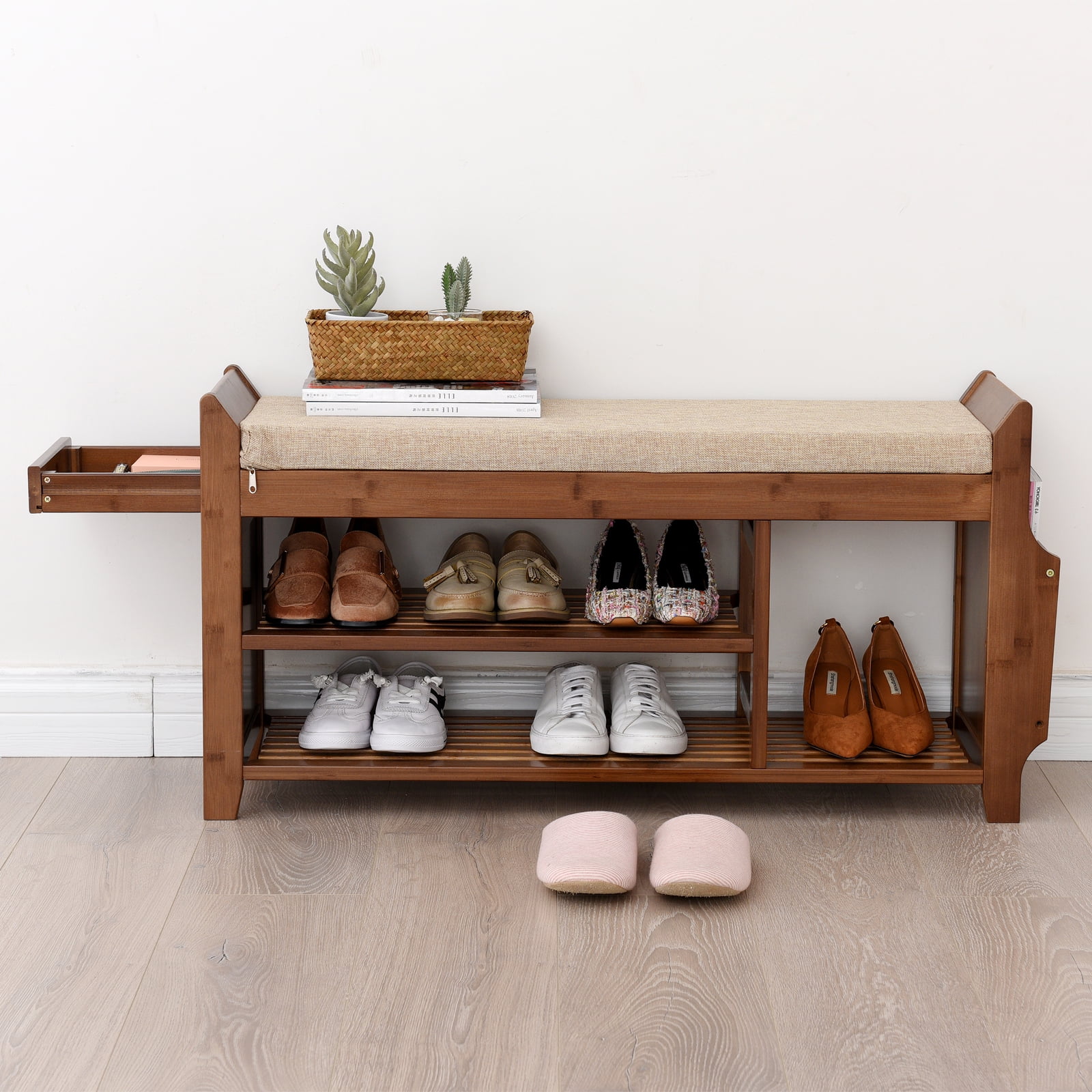 https://i5.walmartimages.com/seo/OAKHAM-Entryway-Shoe-Storage-Bench-with-Cushion-2-Tier-Shoe-Organizer-with-Basket-and-Side-Drawer_111ff35d-0347-49ad-9662-1f1c6de1ef8d.1c500146f46c2e6408f178808d2bf30e.jpeg