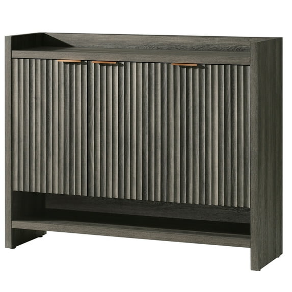 OAKHAM Fluted Shoe Cabinet with 3 Adjustable Shelves and 3 Doors, 6-Tier Shoe Storage Cabinet for Entryway Hallway, Midnight Oak