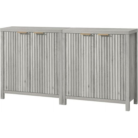 OAKHAM Fluted Sideboard Buffet Cabinet with Adjustable Shelves, Modern Accent Cabinet Console Credenza for Living Room, Set of 2, Pale Oak