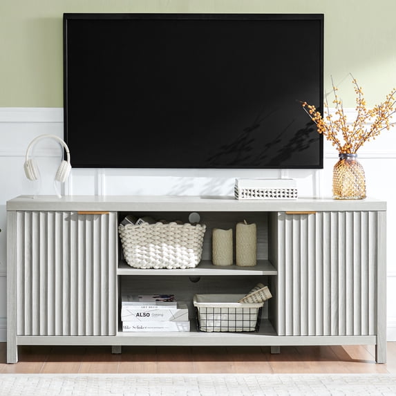 OAKHAM Fluted Tv Stands, Entertainment Center for 65 Inch Tv, Mid Century Modern TV Console with Doors Cabinet, Media Console with Storage, Pale Oak